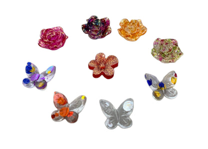 New Price! Speckled Garden Nail Charm Mix with Clear Glitter Roses and Clear Polka dot Butterflies Cabochon DYI Phone Cases Hair Accessories