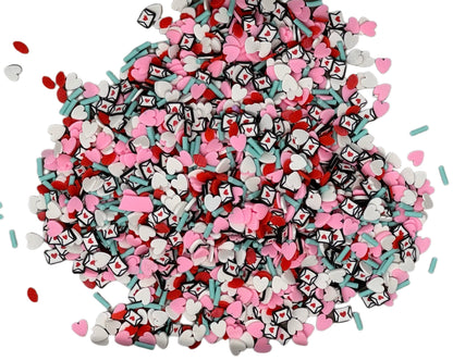 5, 10, 20 gm Valentine’s Day Polymer Clay Confetti Sprinkles for Beadable Snow Globe Pen, Nail Art, Slime, Decoden with Hearts and Love Lett