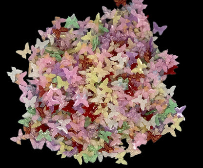 New Price! 11mm Colored Transparent Butterfly with Glitter Nail Charm Mixed Butterflies Cabochon DYI Phone Cases Scrapbook Hair Accessories