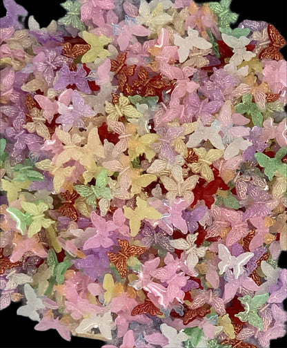 New Price! 11mm Colored Transparent Butterfly with Glitter Nail Charm Mixed Butterflies Cabochon DYI Phone Cases Scrapbook Hair Accessories