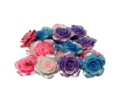New Price! 32mm Two Toned Pearled Resin Rose Flower Cabochon Flat Back Perfect for DYI Phone Cases Water Bottles Scrapbook Hair Accessory