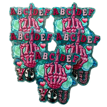 ADULT CONTENT! 5 Pieces ABCDEF Fuck You with Middle Finger Flatback One Sided Planar Acrylic for Keychains, Badge Reels, Earrings and More!