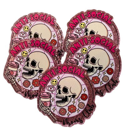 5 Pieces Anti-Social Moms Club with Skull Flatback One Sided Planar Acrylic for Keychains, Badge Reels, Earrings and More!