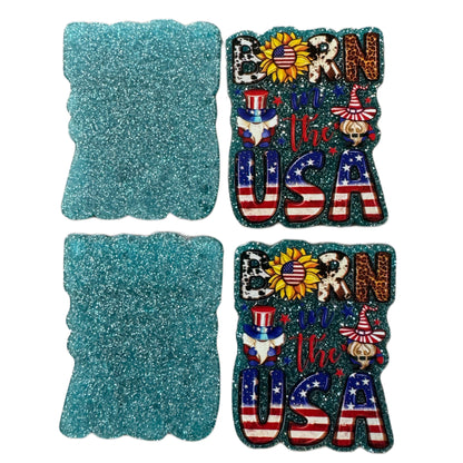 5 Pieces Patriotic Born in USA with Flag and Sunflower Flatback One Sided Planar Acrylic for Keychains, Badge Reels, Earrings and More!