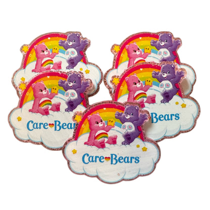 5 Pieces Two Care Bear Friends with Rainbow and Clouds Flatback One Sided Planar Acrylic for Keychains, Badge Reels, Earrings and More!
