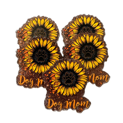 5 Pieces Dog Mom with Sunflower and Paw Print Flatback One Sided Planar Acrylic for Keychains, Badge Reels, Earrings and More!