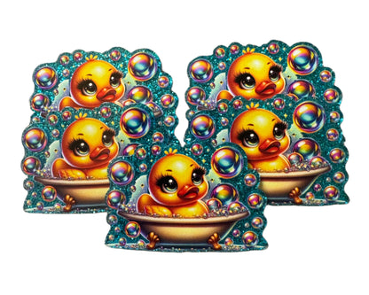 5 Pieces Rubber Duckie in Bubble Bath Flatback One Sided Planar Acrylic for Keychains, Badge Reels, Earrings. Cute Cruising or Jeep Ducks