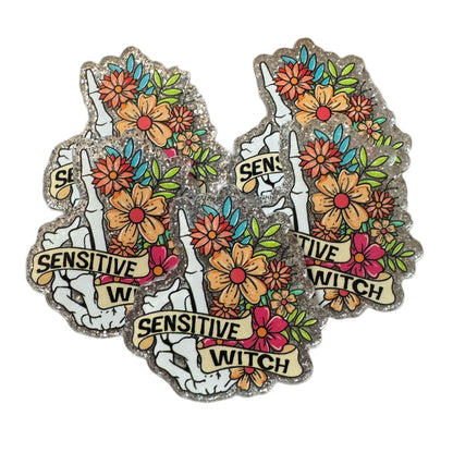 5 Pieces Sensitive Witch with Skeleton Hand and Flowers Planar Acrylic for Keychains, Badge Reels, Earrings and More!