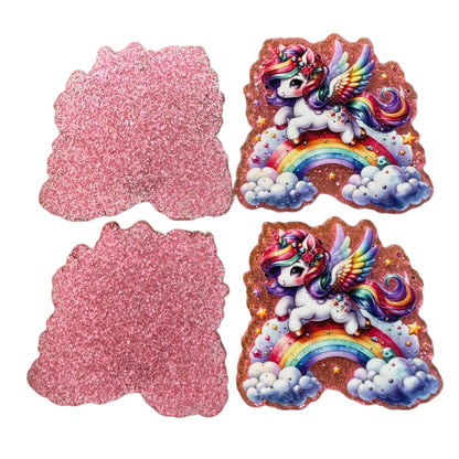 5 Pieces Cute Colorful Unicorn with Rainbow and Clouds Planar Acrylic for Keychains, Badge Reels, Earrings and More!