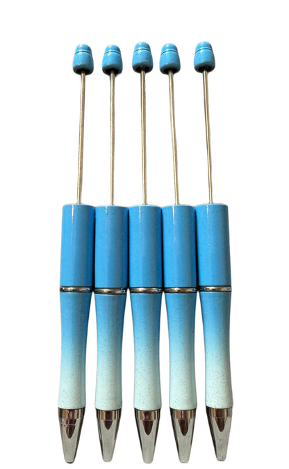 5 Pieces Blue Ombré Beadable Plastic Pen Blank for Your DIY Creations with Beads Focals Rhinestones Spacers Refills Sold Separately