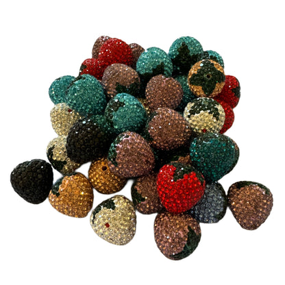 22mm Pave Rhinestone and Clay Strawberry Beads for Beadable Pen Stylus Keychain Bracelet Earrings and More! Available in Mixed Color or Red
