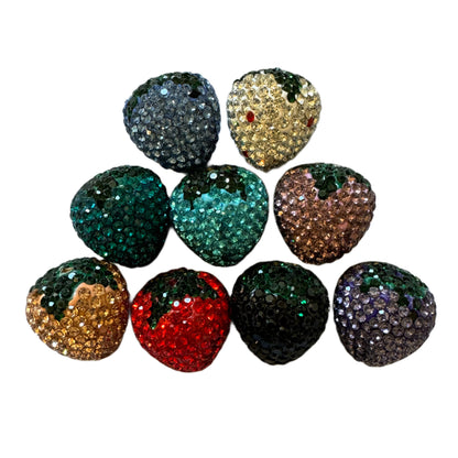 22mm Pave Rhinestone and Clay Strawberry Beads for Beadable Pen Stylus Keychain Bracelet Earrings and More! Available in Mixed Color or Red