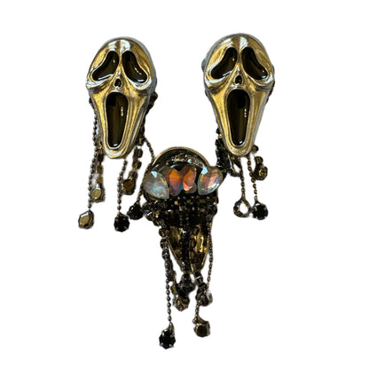 Ultra Premium Metal Silver Ghostface with Rhinestone Dangles Horror Themed Beads for Beadable Pens, Stylus, Keychains, and more!