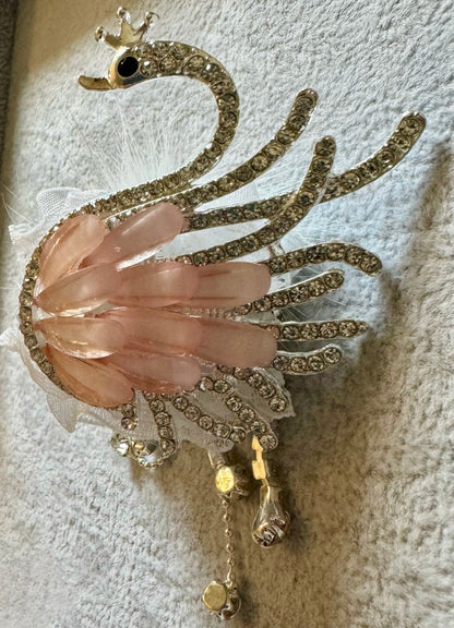 Ultra Premium Large Swan Beads with Metal Rhinestone Dangles, and Faux Fur for Beadable Pen Stylus Keychain and more!