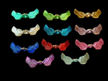 Colored Metal Angel Wings Beads or Spacers with Rhinestone Band for Beadable Pen Stylus Keychain and more for Your DIY Creations.