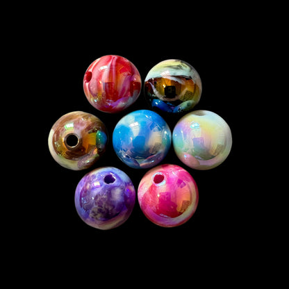 16mm Marble Effect Aurora Borealis AB Finish Acrylic Beads Mix for Beadable Pen, Keychain, Bracelet and more for Your DIY Creations.