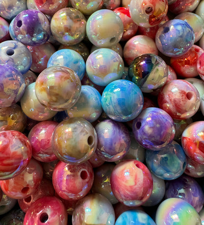 16mm Marble Effect Aurora Borealis AB Finish Acrylic Beads Mix for Beadable Pen, Keychain, Bracelet and more for Your DIY Creations.