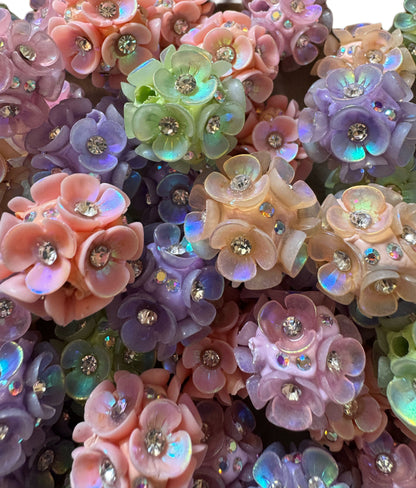Gorgeous 20mm Aurora Borealis Acrylic Flower Beads Mix with Center Rhinestone for Beadable Pen Stylus Keychain Bracelet Earrings and More!