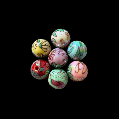 10 Pieces 16mm Retro Acrylic Printed Flower Bead Mix for Beadable Pens, Bookmarks, Keychains, Bracelets and More! Perfect for DIY Creations!