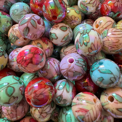 10 Pieces 16mm Retro Acrylic Printed Flower Bead Mix for Beadable Pens, Bookmarks, Keychains, Bracelets and More! Perfect for DIY Creations!