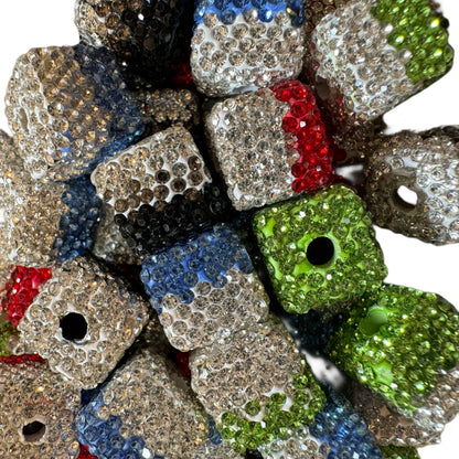 5 Pieces Gorgeous 14mm Pave Rhinestone and Clay Two Toned Cube Square Beads for Beadable Pens, Keychains, Bracelets, Earrings and More!