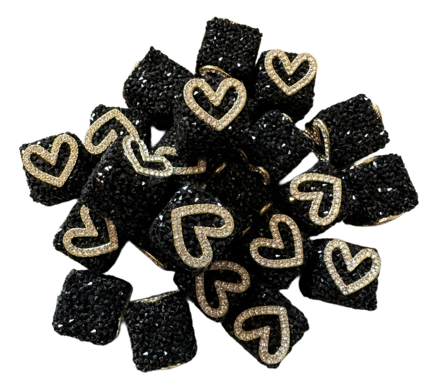 5 pieces 16mm Black Sugar Cubes with Rhinestone Hearts for Beadable Pens, Keychains, Bracelets, and More! Perfect for Your DIY Creations!