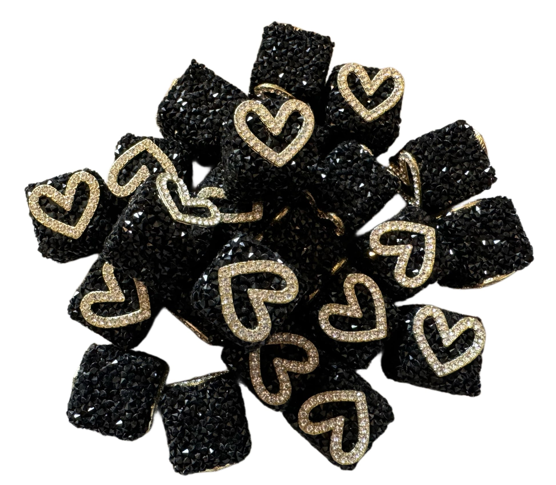 5 pieces 16mm Black Sugar Cubes with Rhinestone Hearts for Beadable Pens, Keychains, Bracelets, and More! Perfect for Your DIY Creations!