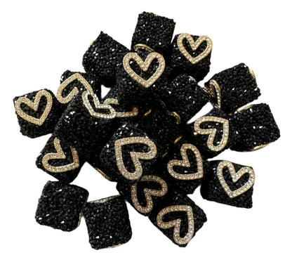 5 pieces 16mm Black Sugar Cubes with Rhinestone Hearts for Beadable Pens, Keychains, Bracelets, and More! Perfect for Your DIY Creations!
