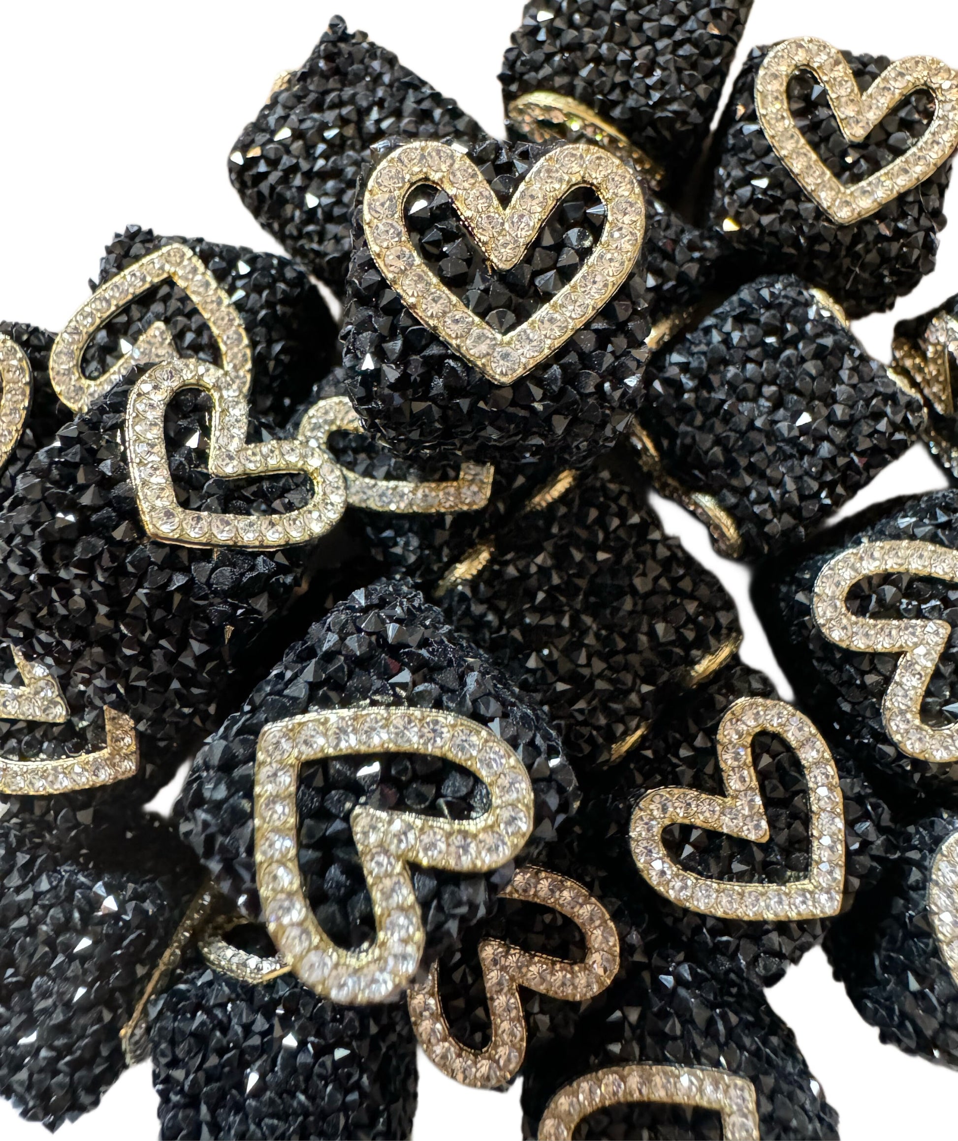 5 pieces 16mm Black Sugar Cubes with Rhinestone Hearts for Beadable Pens, Keychains, Bracelets, and More! Perfect for Your DIY Creations!
