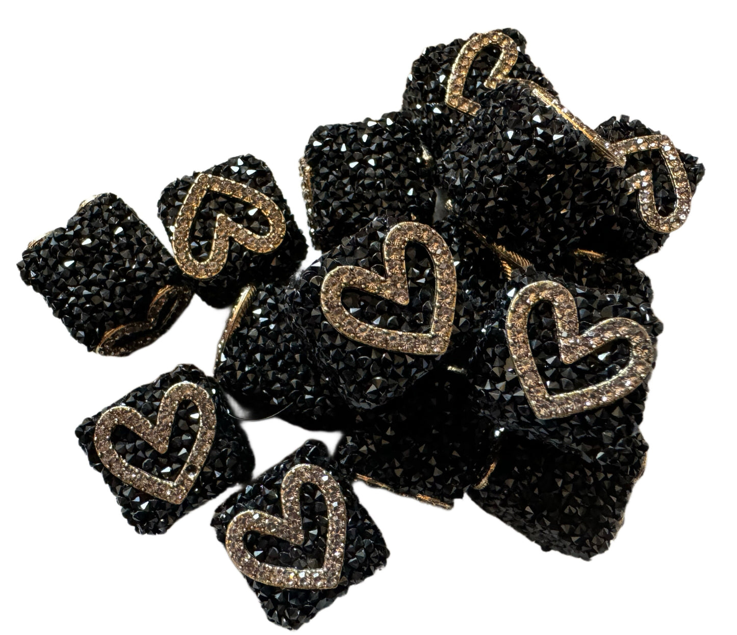 5 pieces 16mm Black Sugar Cubes with Rhinestone Hearts for Beadable Pens, Keychains, Bracelets, and More! Perfect for Your DIY Creations!