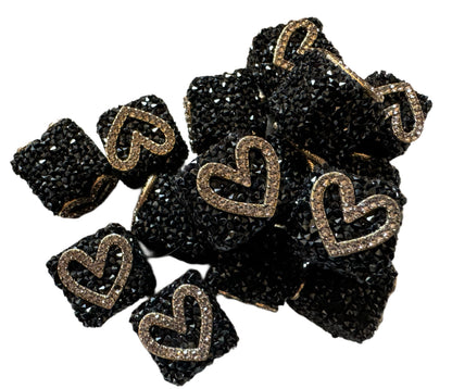 5 pieces 16mm Black Sugar Cubes with Rhinestone Hearts for Beadable Pens, Keychains, Bracelets, and More! Perfect for Your DIY Creations!