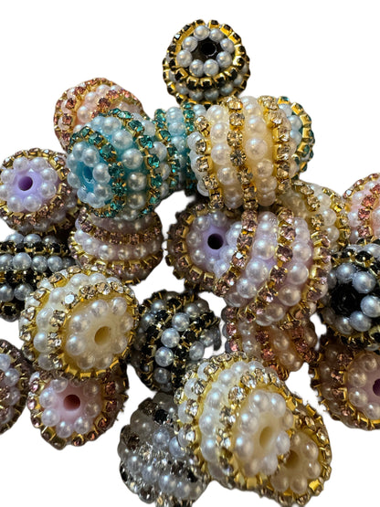 5 Pieces 16mm Acrylic Pearl and Rhinestone Chain Beads for Beadable Pen Stylus Keychain Bracelet Earrings and More