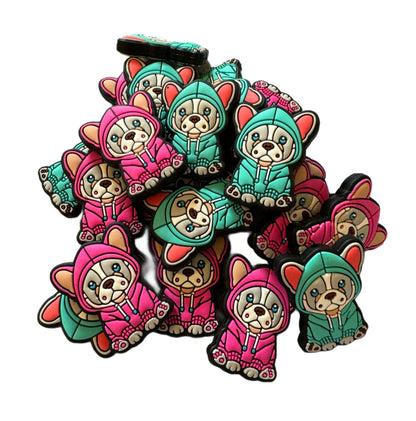 Cutest Frenchie Dog in Pink or Tiffany Blue Hoodie Silicone Focal Bead for Beadable Pens, Stylus, Pencils, Keychains and More!