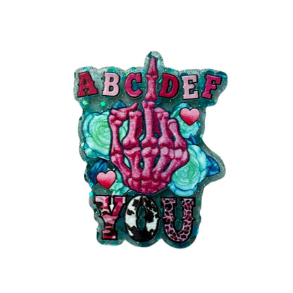 ADULT CONTENT! 5 Pieces ABCDEF Fuck You with Middle Finger Flatback One Sided Planar Acrylic for Keychains, Badge Reels, Earrings and More!