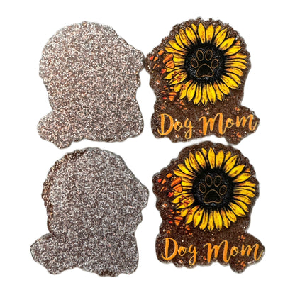 5 Pieces Dog Mom with Sunflower and Paw Print Flatback One Sided Planar Acrylic for Keychains, Badge Reels, Earrings and More!