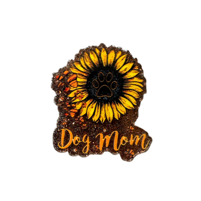 5 Pieces Dog Mom with Sunflower and Paw Print Flatback One Sided Planar Acrylic for Keychains, Badge Reels, Earrings and More!