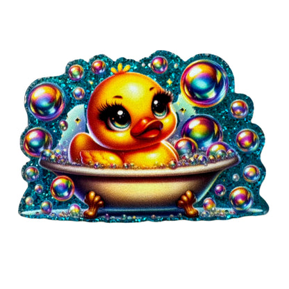 5 Pieces Rubber Duckie in Bubble Bath Flatback One Sided Planar Acrylic for Keychains, Badge Reels, Earrings. Cute Cruising or Jeep Ducks