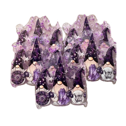 5 Pieces Reach for the Stars Purple Gnomes with Astrology Zodiac Signs Planar Acrylic for Keychains, Badge Reels, Earrings and More!