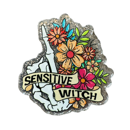 5 Pieces Sensitive Witch with Skeleton Hand and Flowers Planar Acrylic for Keychains, Badge Reels, Earrings and More!