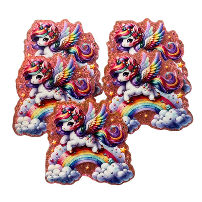 5 Pieces Cute Colorful Unicorn with Rainbow and Clouds Planar Acrylic for Keychains, Badge Reels, Earrings and More!