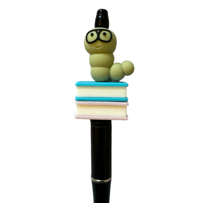 Little Green Book Worm with Glasses Silicone Focal Bead for Beadable Pens, Stylus, Pencils, Keychains and More!