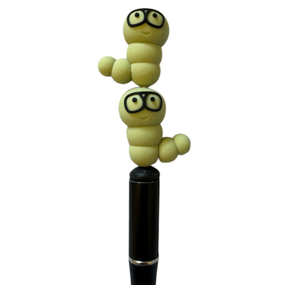 Little Green Book Worm with Glasses Silicone Focal Bead for Beadable Pens, Stylus, Pencils, Keychains and More!