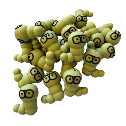 Little Green Book Worm with Glasses Silicone Focal Bead for Beadable Pens, Stylus, Pencils, Keychains and More!