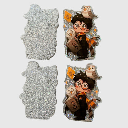 5 Pieces Harry the Wizard with Owls Flatback One Sided Planar Acrylic for Keychains, Badge Reels, Earrings and More!