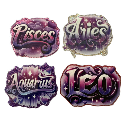Complete 12 Piece Set of Zodiac Graffiti Style Flatback One Sided Planar Acrylic for Keychains, Badge Reels, Earrings and More!