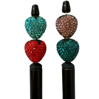 22mm Pave Rhinestone and Clay Strawberry Beads for Beadable Pen Stylus Keychain Bracelet Earrings and More! Available in Mixed Color or Red