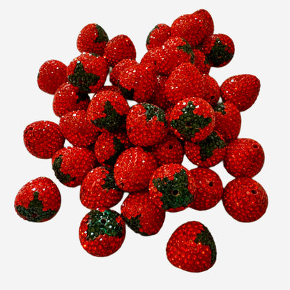 22mm Pave Rhinestone and Clay Strawberry Beads for Beadable Pen Stylus Keychain Bracelet Earrings and More! Available in Mixed Color or Red