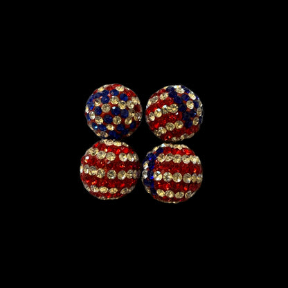 High Quality 16mm USA Red, White and Blue Stripe Pave Rhinestone and Clay Beads for Beadable Pen Stylus Keychain Bracelet Earrings and More.