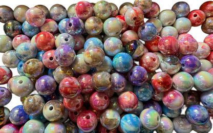 16mm Marble Effect Aurora Borealis AB Finish Acrylic Beads Mix for Beadable Pen, Keychain, Bracelet and more for Your DIY Creations.