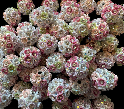 Gorgeous 18mm Multicolor Acrylic Flower Beads with Centre Rhinestone for Beadable Pen Stylus Keychain Bracelet Earrings and More